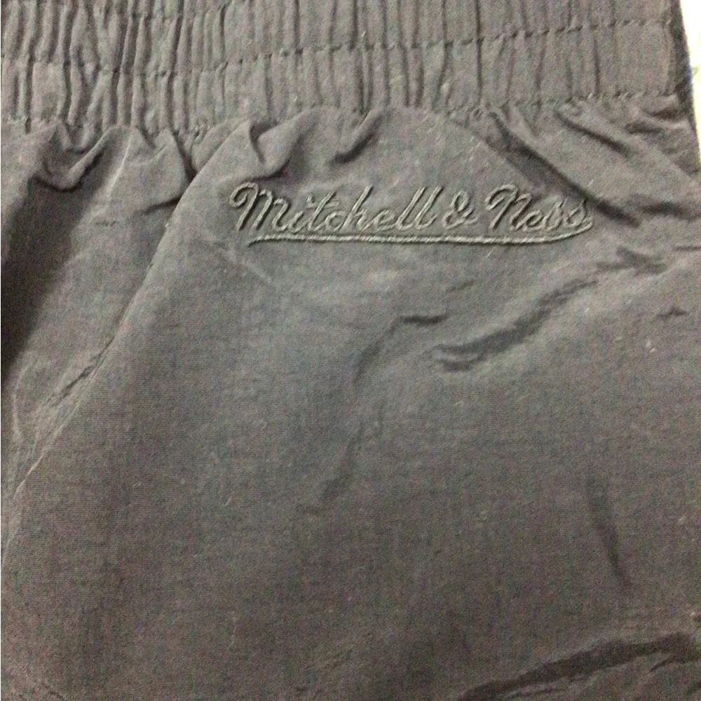 Mitchell & Ness Black Track Pants White Blue Black Side Stripes Snap Legs Large